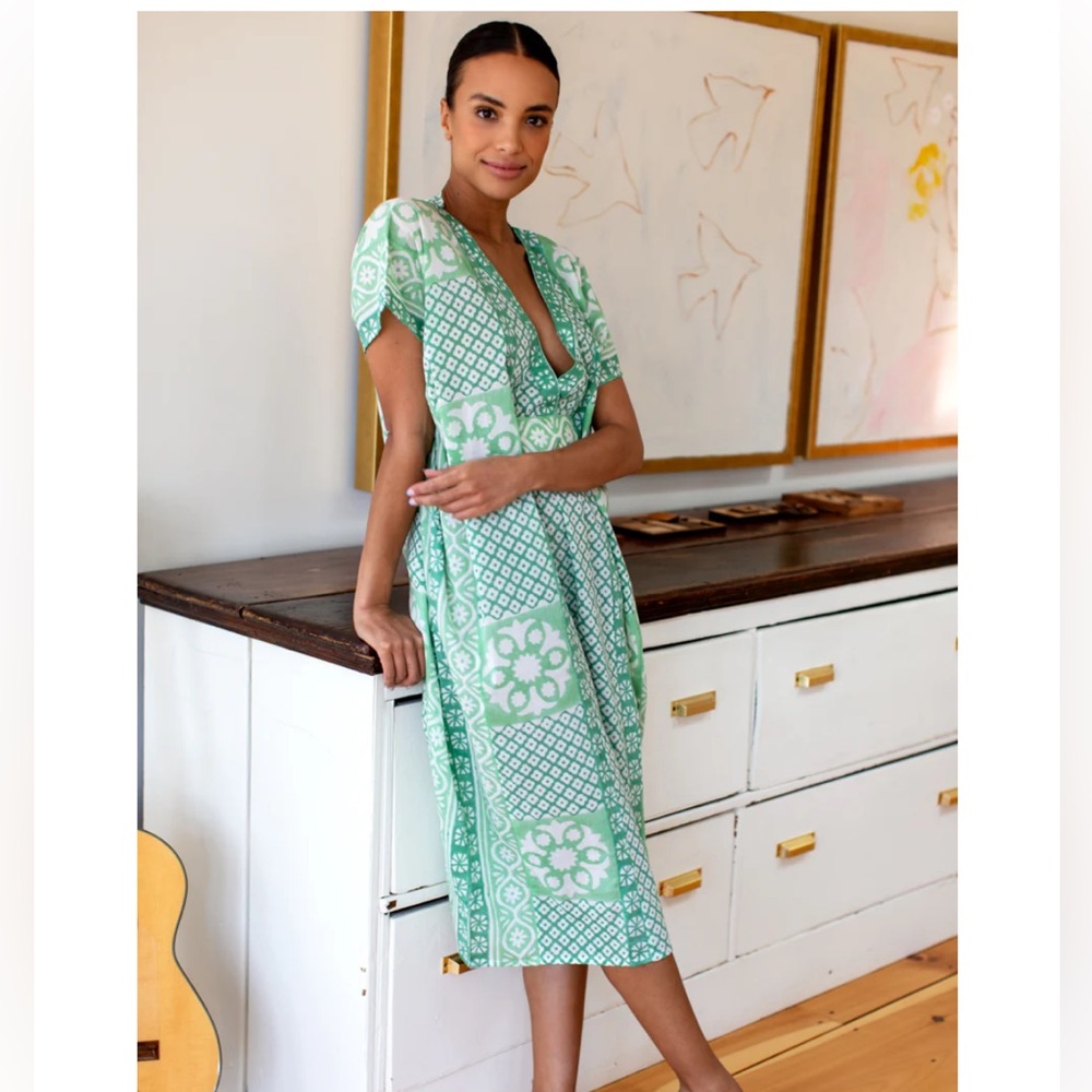 Emerson Fry India Collection DAUGHTERS CAFTAN - DARK GREEN ORGANIC One Size - Picture 2 of 16